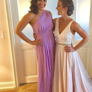 David's Bridal One Shoulder Lavender with shoulder cut out and leg slit